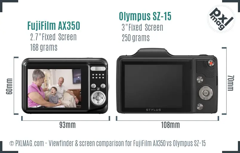 FujiFilm AX350 vs Olympus SZ-15 Screen and Viewfinder comparison FujiFilm AX350 vs Olympus SZ-15 Screen and Viewfinder comparison