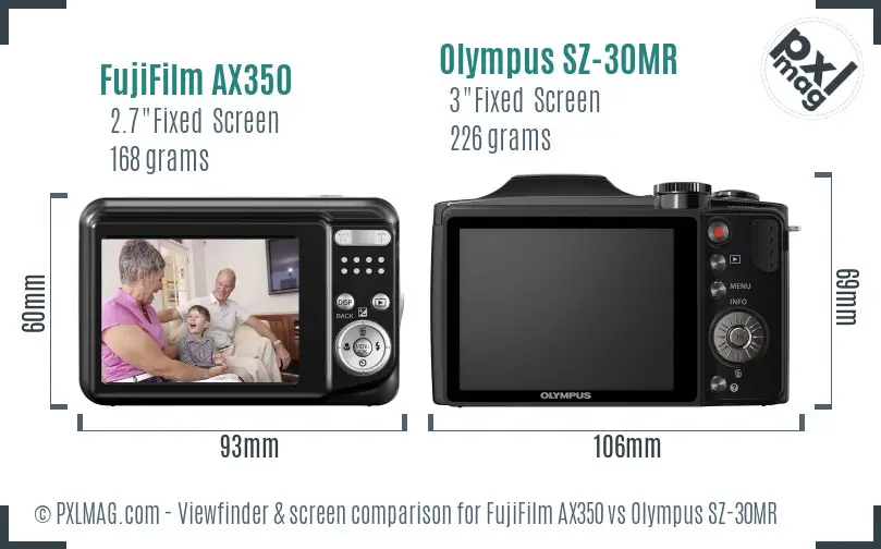 FujiFilm AX350 vs Olympus SZ-30MR Screen and Viewfinder comparison