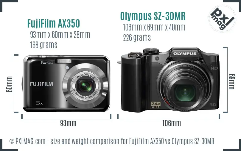 FujiFilm AX350 vs Olympus SZ-30MR size comparison