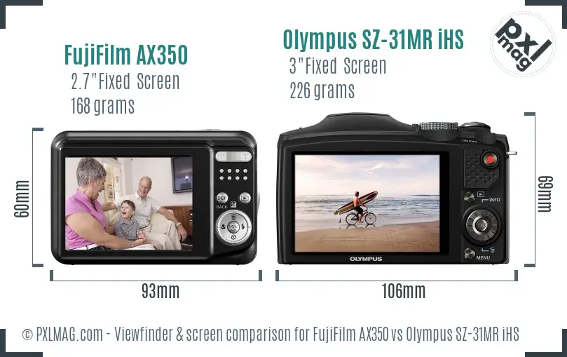 FujiFilm AX350 vs Olympus SZ-31MR iHS Screen and Viewfinder comparison