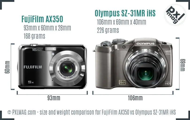 FujiFilm AX350 vs Olympus SZ-31MR iHS size comparison