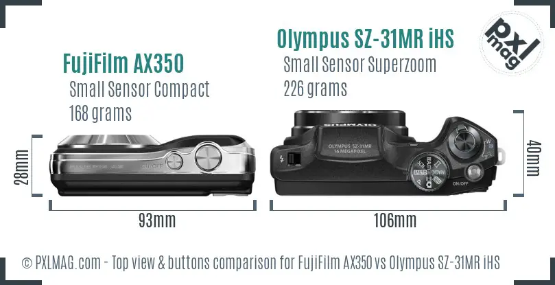 FujiFilm AX350 vs Olympus SZ-31MR iHS top view buttons comparison