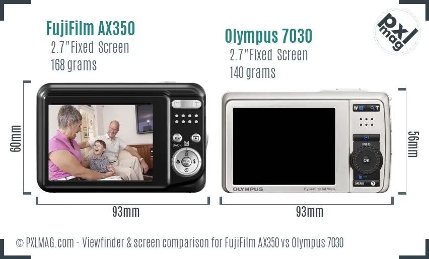 FujiFilm AX350 vs Olympus 7030 Screen and Viewfinder comparison