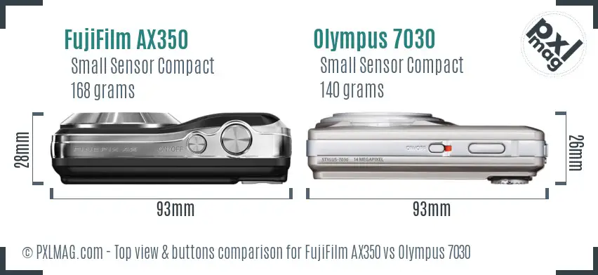 FujiFilm AX350 vs Olympus 7030 top view buttons comparison