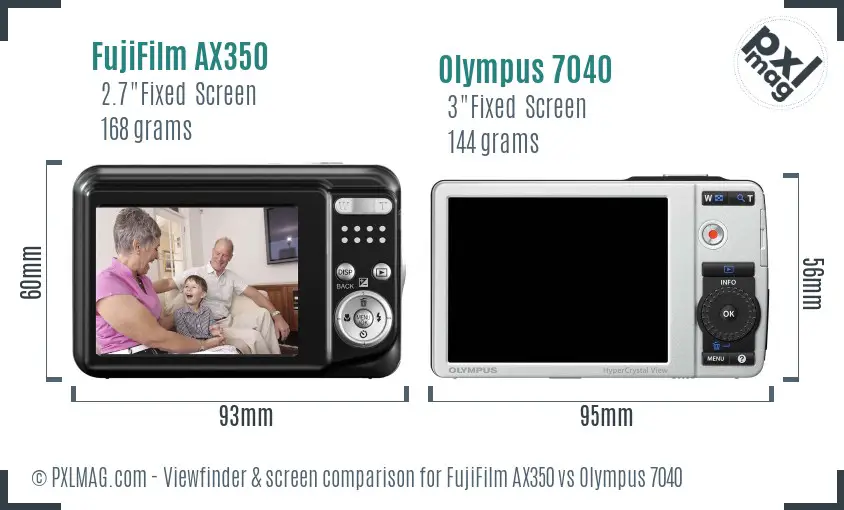 FujiFilm AX350 vs Olympus 7040 Screen and Viewfinder comparison