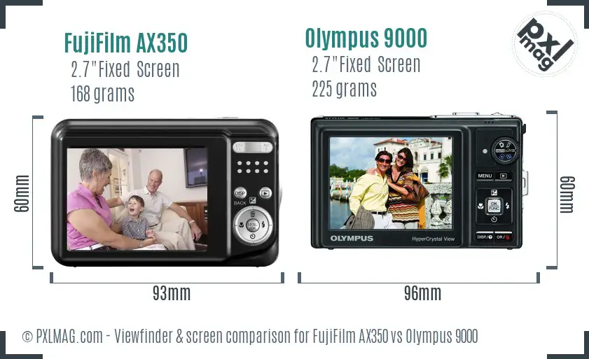 FujiFilm AX350 vs Olympus 9000 Screen and Viewfinder comparison