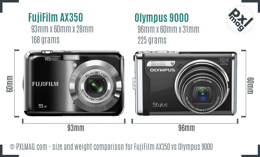 FujiFilm AX350 vs Olympus 9000 size comparison