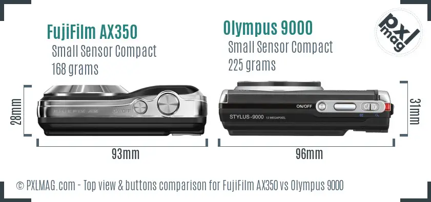 FujiFilm AX350 vs Olympus 9000 top view buttons comparison