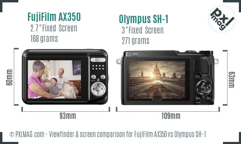 FujiFilm AX350 vs Olympus SH-1 Screen and Viewfinder comparison