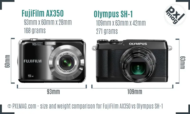 FujiFilm AX350 vs Olympus SH-1 size comparison