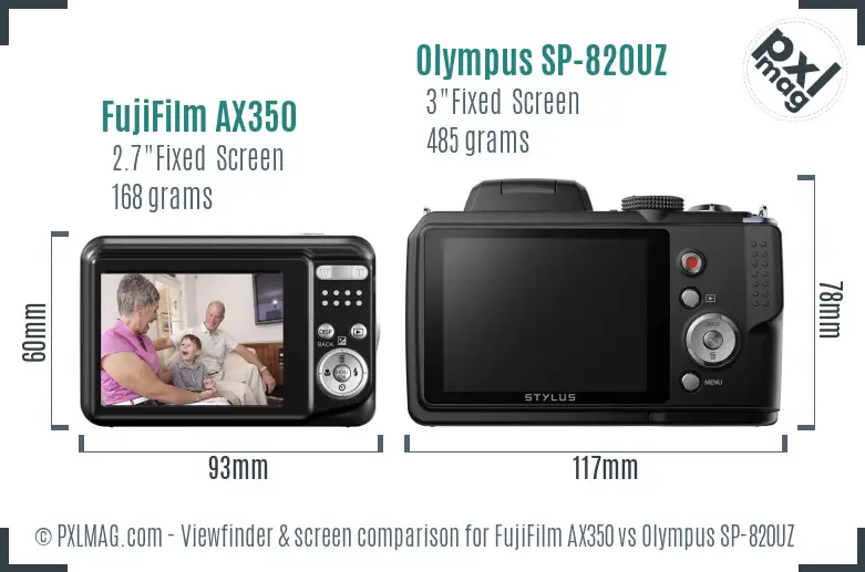 FujiFilm AX350 vs Olympus SP-820UZ Screen and Viewfinder comparison FujiFilm AX350 vs Olympus SP-820UZ Screen and Viewfinder comparison