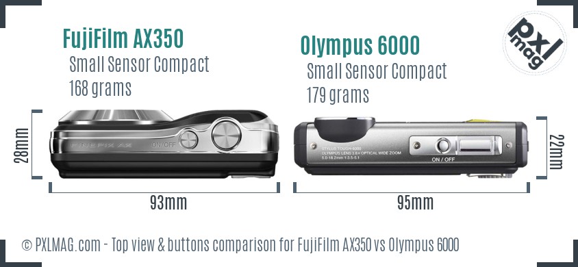 FujiFilm AX350 vs Olympus 6000 top view buttons comparison