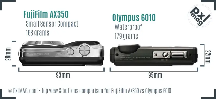 FujiFilm AX350 vs Olympus 6010 top view buttons comparison