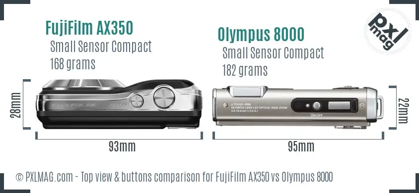 FujiFilm AX350 vs Olympus 8000 top view buttons comparison FujiFilm AX350 vs Olympus 8000 top view buttons comparison