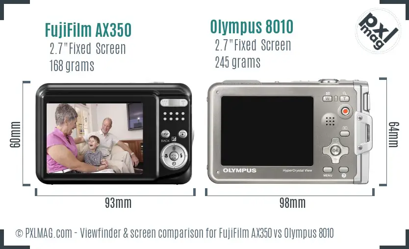 FujiFilm AX350 vs Olympus 8010 Screen and Viewfinder comparison