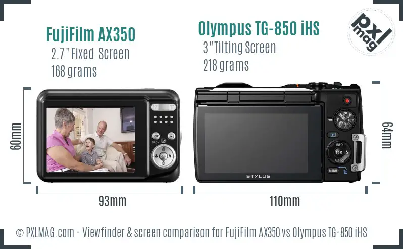 FujiFilm AX350 vs Olympus TG-850 iHS Screen and Viewfinder comparison FujiFilm AX350 vs Olympus TG-850 iHS Screen and Viewfinder comparison