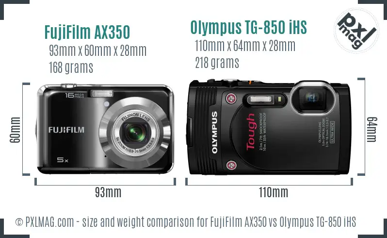 FujiFilm AX350 vs Olympus TG-850 iHS size comparison FujiFilm AX350 vs Olympus TG-850 iHS size comparison