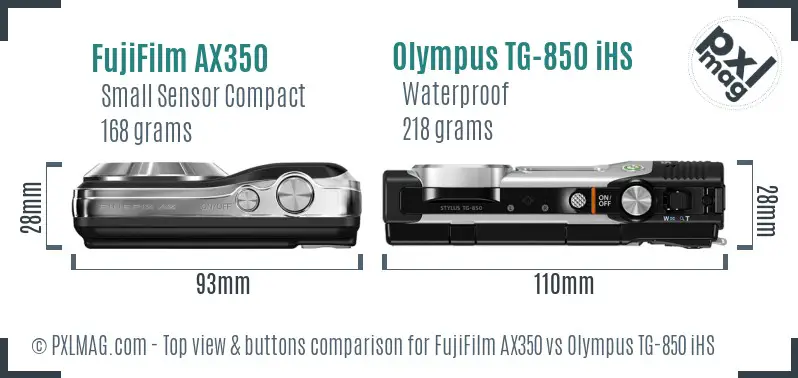 FujiFilm AX350 vs Olympus TG-850 iHS top view buttons comparison FujiFilm AX350 vs Olympus TG-850 iHS top view buttons comparison