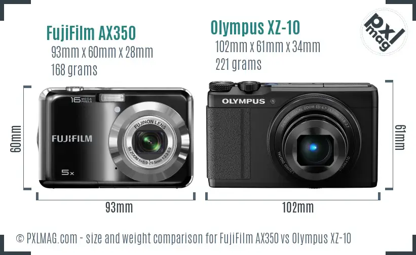 FujiFilm AX350 vs Olympus XZ-10 size comparison