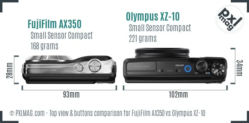 FujiFilm AX350 vs Olympus XZ-10 top view buttons comparison