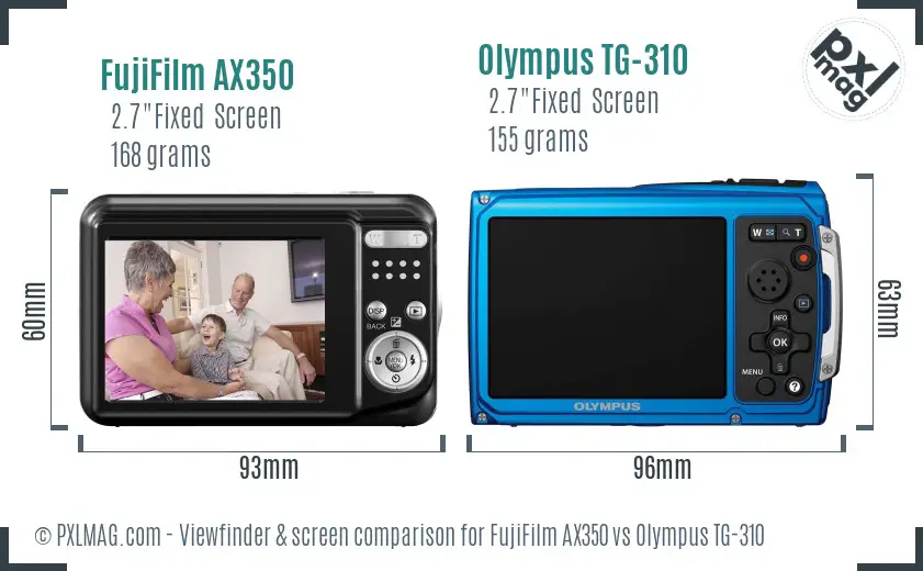FujiFilm AX350 vs Olympus TG-310 Screen and Viewfinder comparison