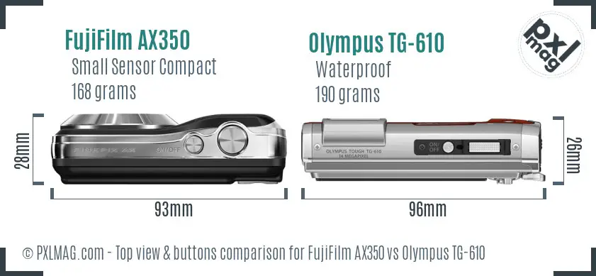 FujiFilm AX350 vs Olympus TG-610 top view buttons comparison
