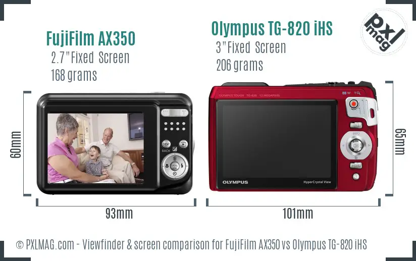 FujiFilm AX350 vs Olympus TG-820 iHS Screen and Viewfinder comparison
