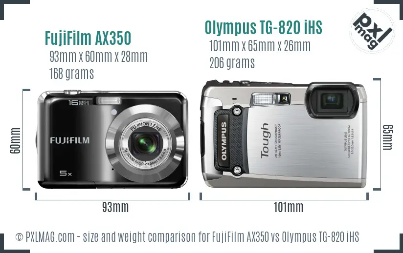 FujiFilm AX350 vs Olympus TG-820 iHS size comparison