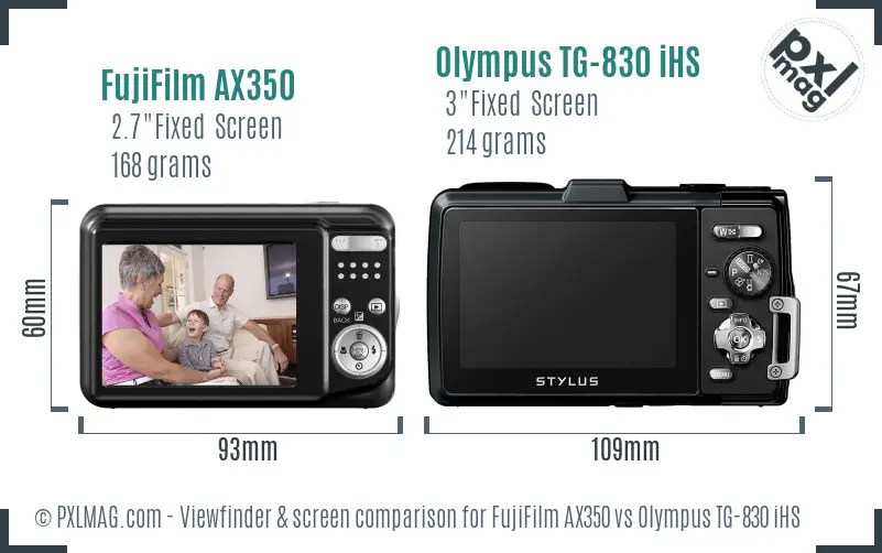 FujiFilm AX350 vs Olympus TG-830 iHS Screen and Viewfinder comparison FujiFilm AX350 vs Olympus TG-830 iHS Screen and Viewfinder comparison