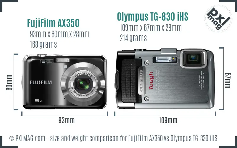 FujiFilm AX350 vs Olympus TG-830 iHS size comparison FujiFilm AX350 vs Olympus TG-830 iHS size comparison