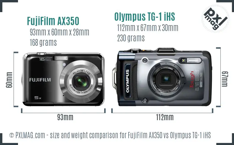 FujiFilm AX350 vs Olympus TG-1 iHS size comparison