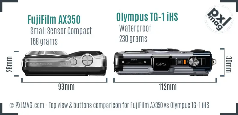 FujiFilm AX350 vs Olympus TG-1 iHS top view buttons comparison