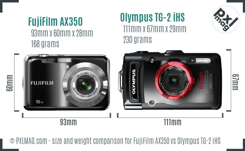 FujiFilm AX350 vs Olympus TG-2 iHS size comparison