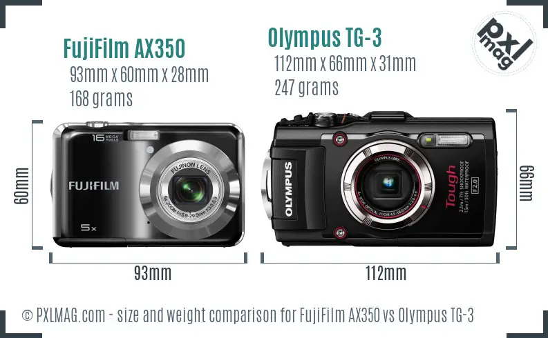 FujiFilm AX350 vs Olympus TG-3 size comparison FujiFilm AX350 vs Olympus TG-3 size comparison