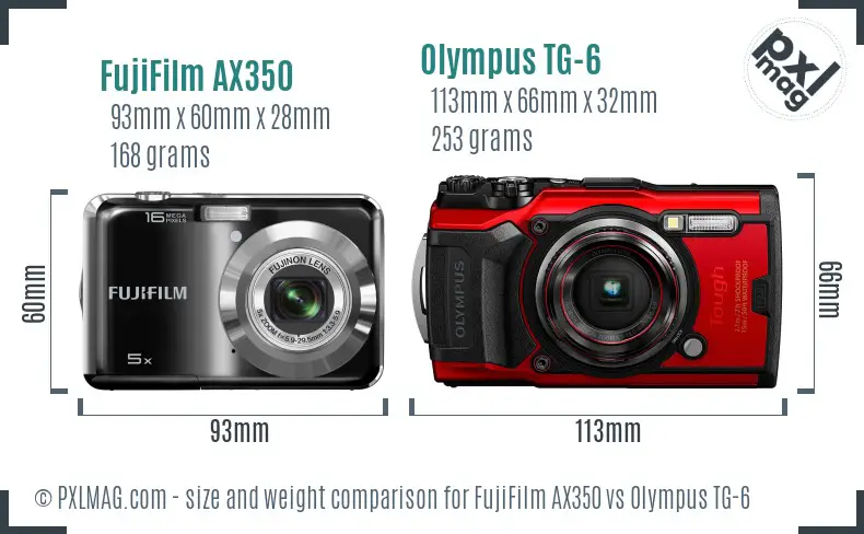 FujiFilm AX350 vs Olympus TG-6 size comparison