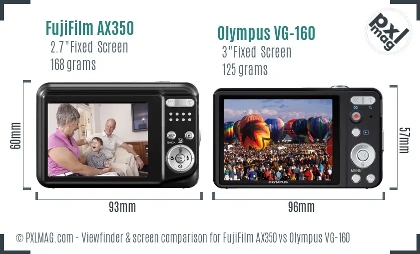FujiFilm AX350 vs Olympus VG-160 Screen and Viewfinder comparison FujiFilm AX350 vs Olympus VG-160 Screen and Viewfinder comparison