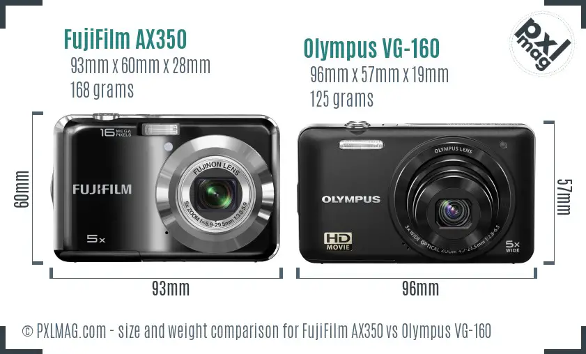 FujiFilm AX350 vs Olympus VG-160 size comparison FujiFilm AX350 vs Olympus VG-160 size comparison