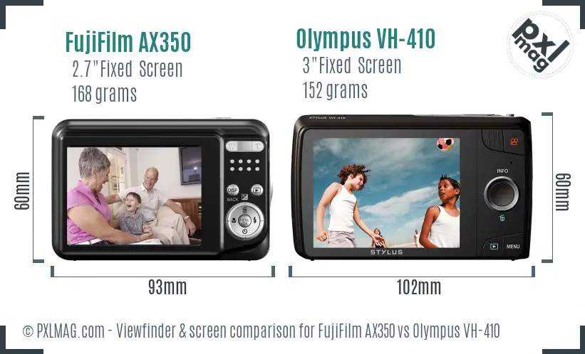 FujiFilm AX350 vs Olympus VH-410 Screen and Viewfinder comparison