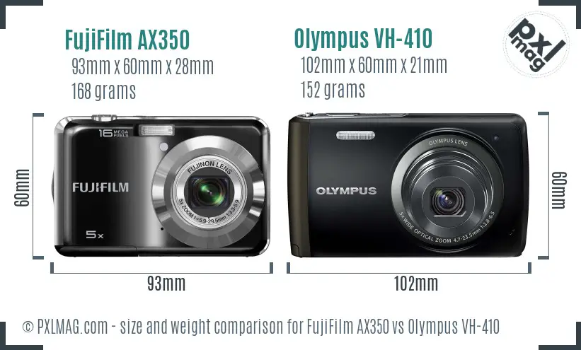 FujiFilm AX350 vs Olympus VH-410 size comparison