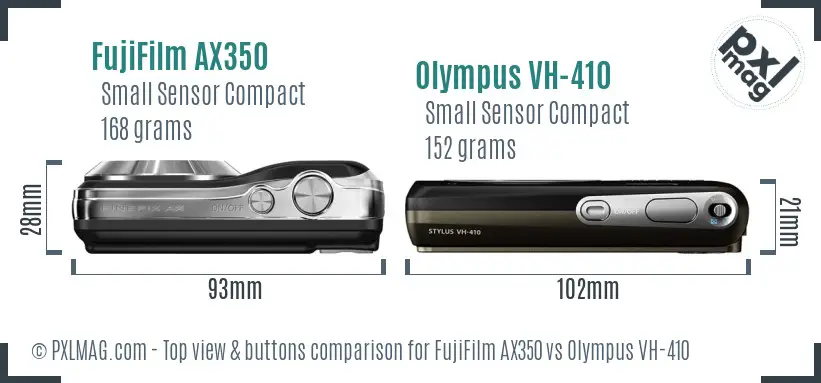 FujiFilm AX350 vs Olympus VH-410 top view buttons comparison