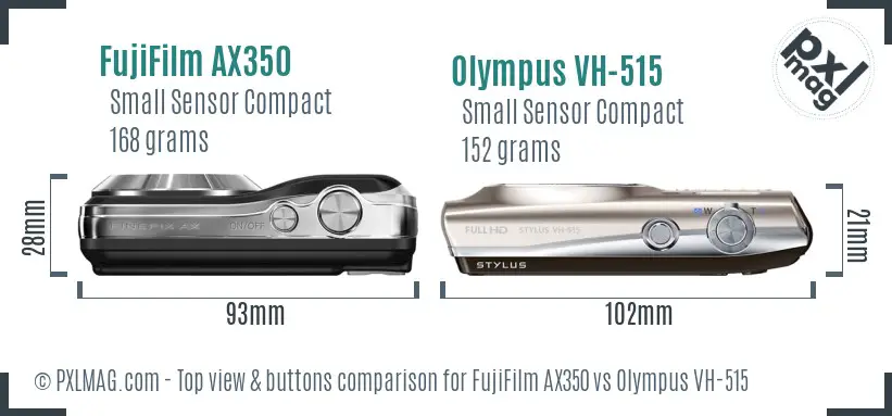 FujiFilm AX350 vs Olympus VH-515 top view buttons comparison FujiFilm AX350 vs Olympus VH-515 top view buttons comparison