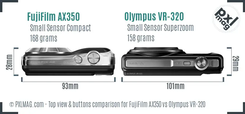 FujiFilm AX350 vs Olympus VR-320 top view buttons comparison FujiFilm AX350 vs Olympus VR-320 top view buttons comparison