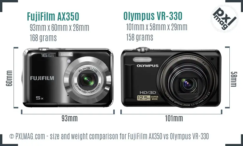 FujiFilm AX350 vs Olympus VR-330 size comparison FujiFilm AX350 vs Olympus VR-330 size comparison