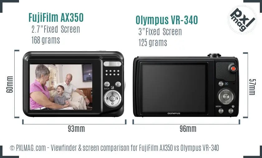 FujiFilm AX350 vs Olympus VR-340 Screen and Viewfinder comparison