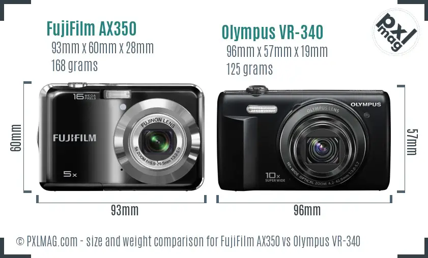FujiFilm AX350 vs Olympus VR-340 size comparison