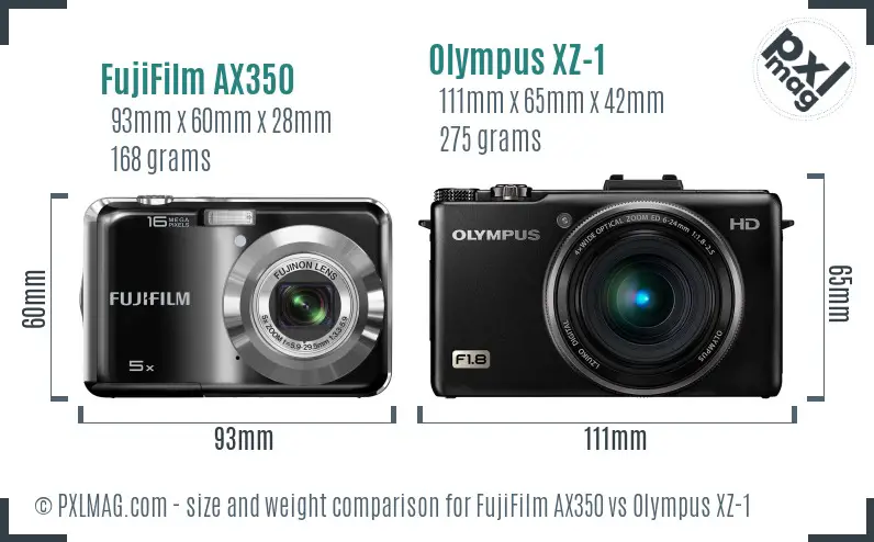 FujiFilm AX350 vs Olympus XZ-1 size comparison FujiFilm AX350 vs Olympus XZ-1 size comparison