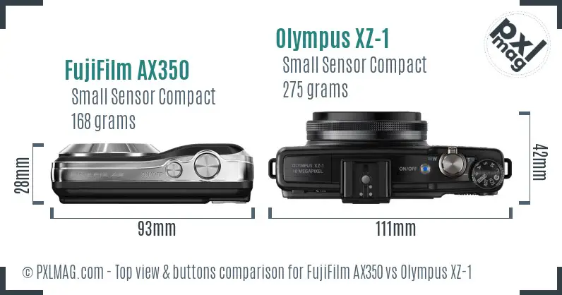 FujiFilm AX350 vs Olympus XZ-1 top view buttons comparison FujiFilm AX350 vs Olympus XZ-1 top view buttons comparison