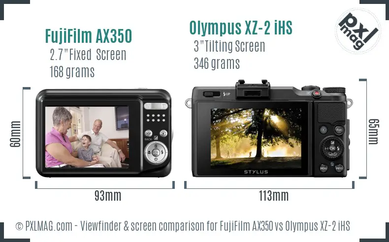 FujiFilm AX350 vs Olympus XZ-2 iHS Screen and Viewfinder comparison