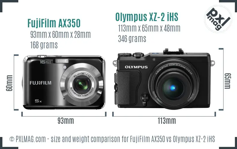 FujiFilm AX350 vs Olympus XZ-2 iHS size comparison