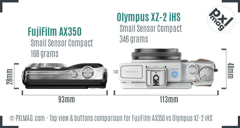 FujiFilm AX350 vs Olympus XZ-2 iHS top view buttons comparison